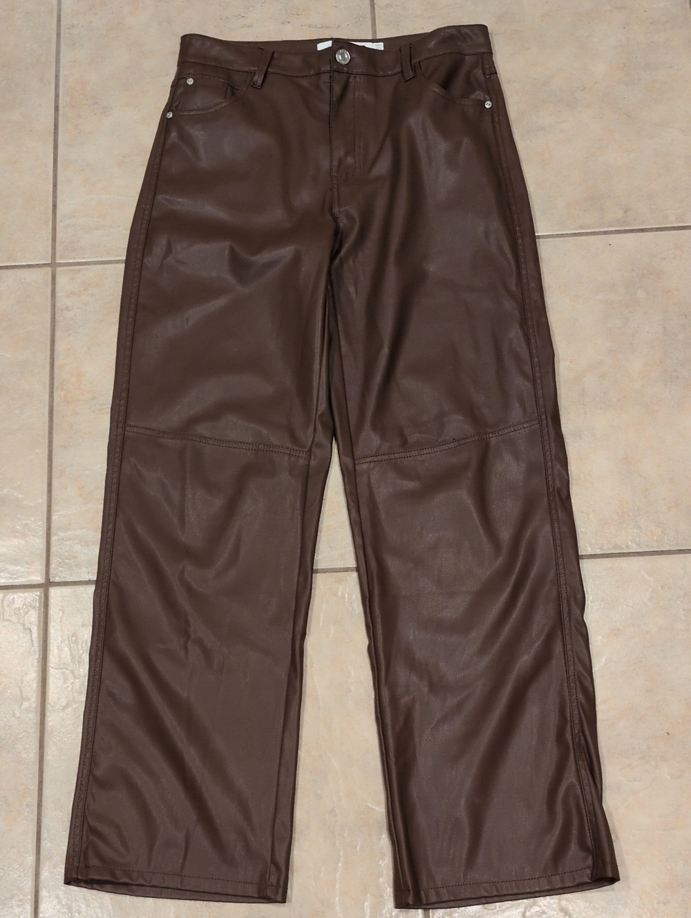 Bershka Brown Faux Leather Pants Size Large